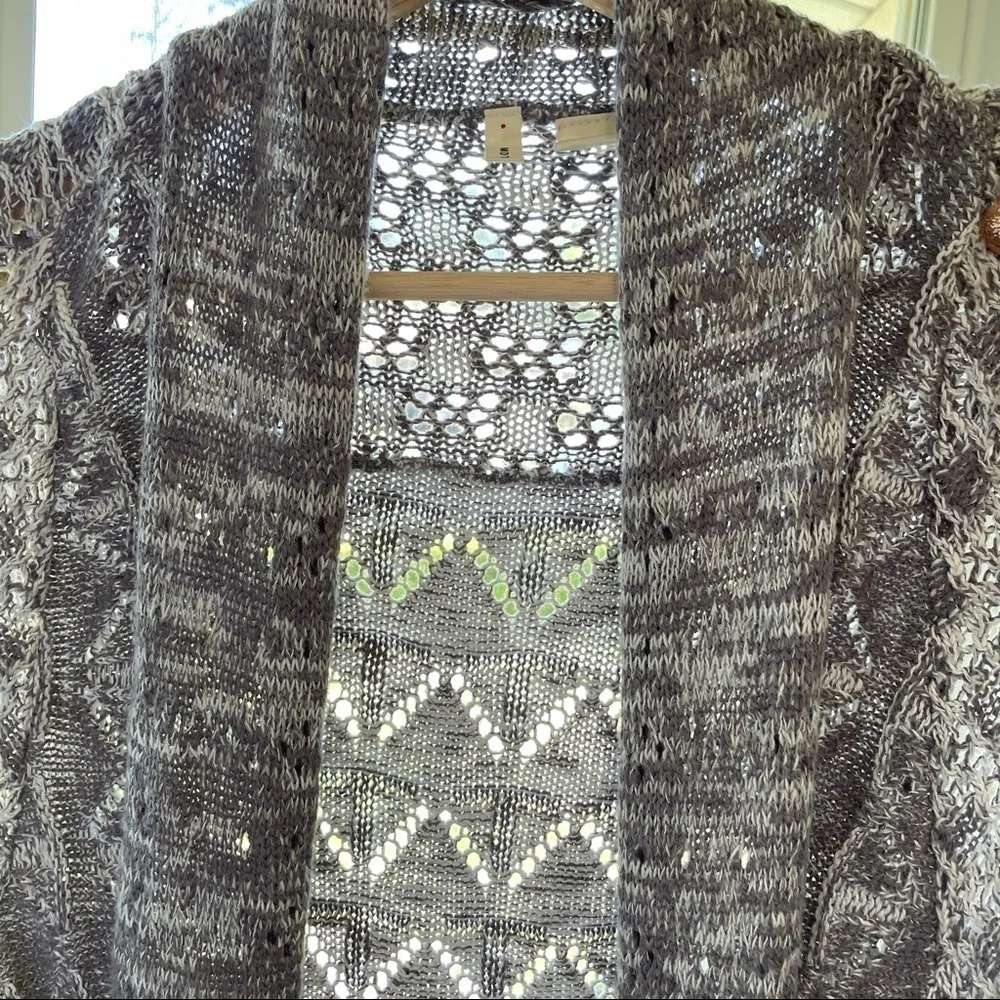 Anthropologie Moth Lavena Pointelle Draped Open Front Cardigan Sweater Vest Grey
